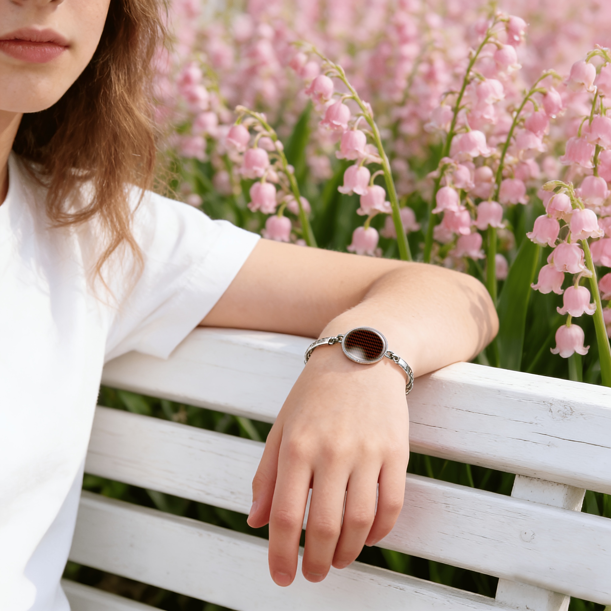 Women's Adjustable Bangle with Round Time Gem Inlay
